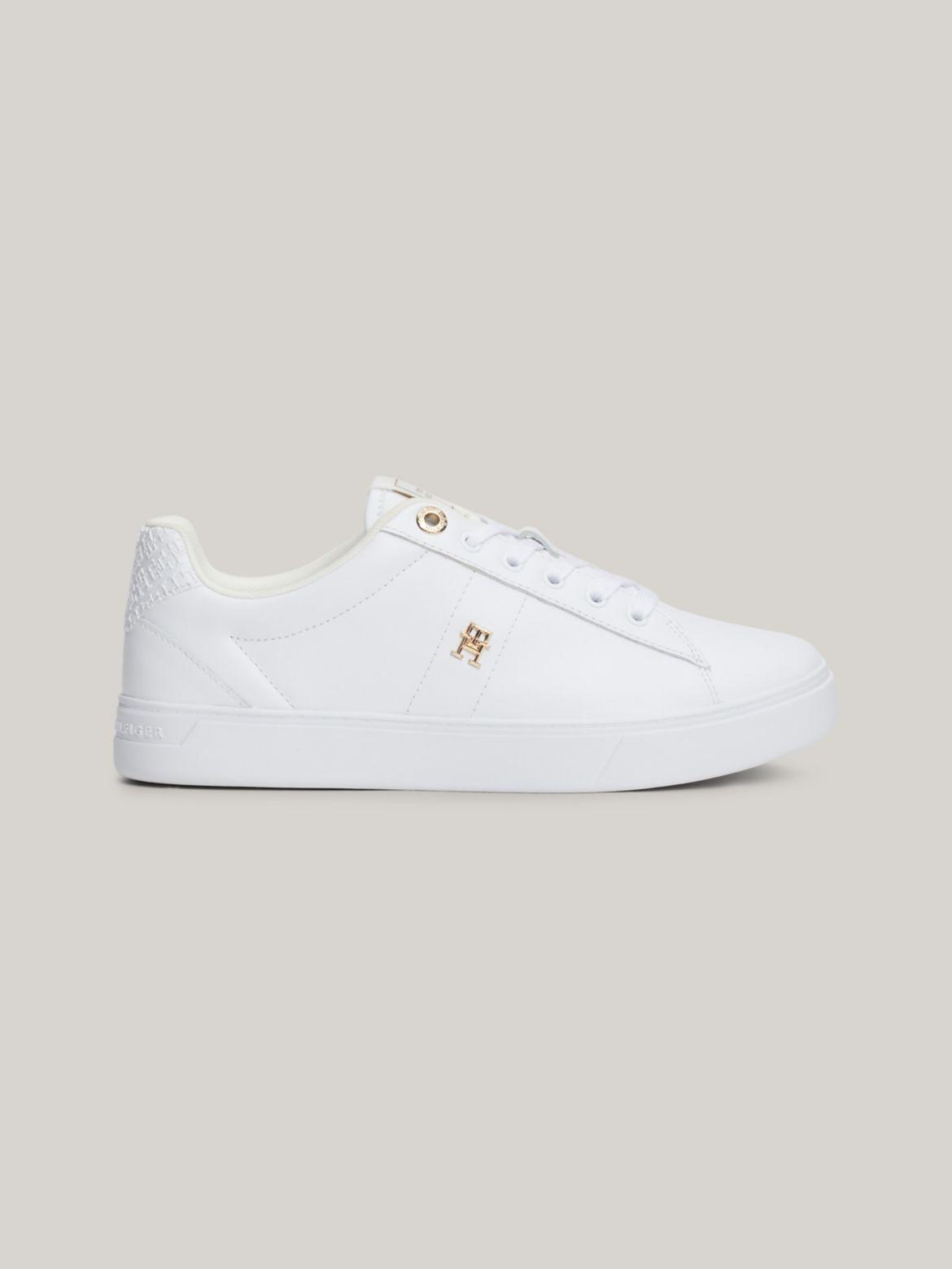 Tommy Hilfiger Women's Monogram Plaque Leather Sneaker - White - US 9.5 / EU 41 Product Image