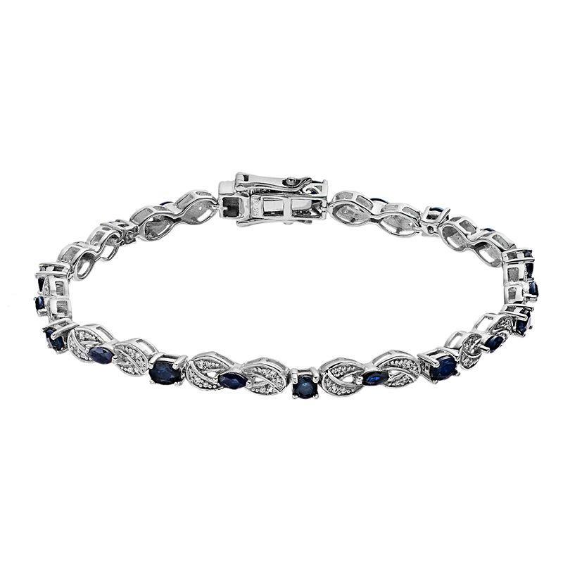 Sterling Silver Oval Blue Sapphire & White Zircon Bracelet, Womens Product Image