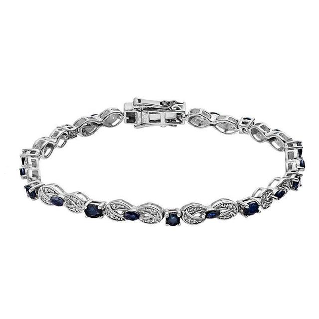 Sterling Silver Oval Blue Sapphire & White Zircon Bracelet, Womens Product Image