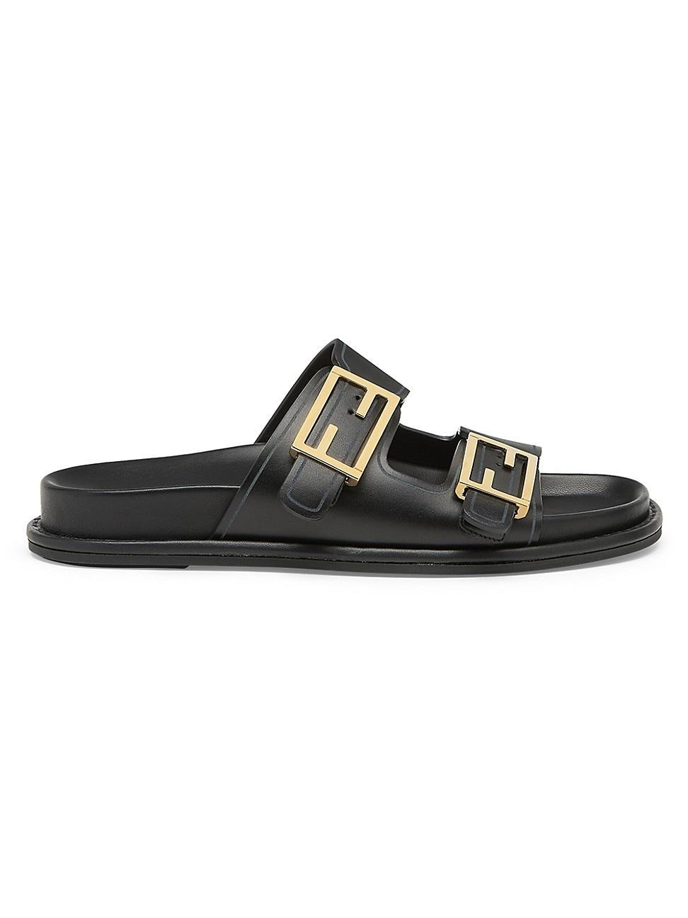 Womens Fendi Feel Buckle Leather Slides Product Image