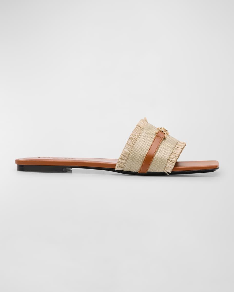 Medusa Raffia Fringe Flat Slide Sandals Product Image