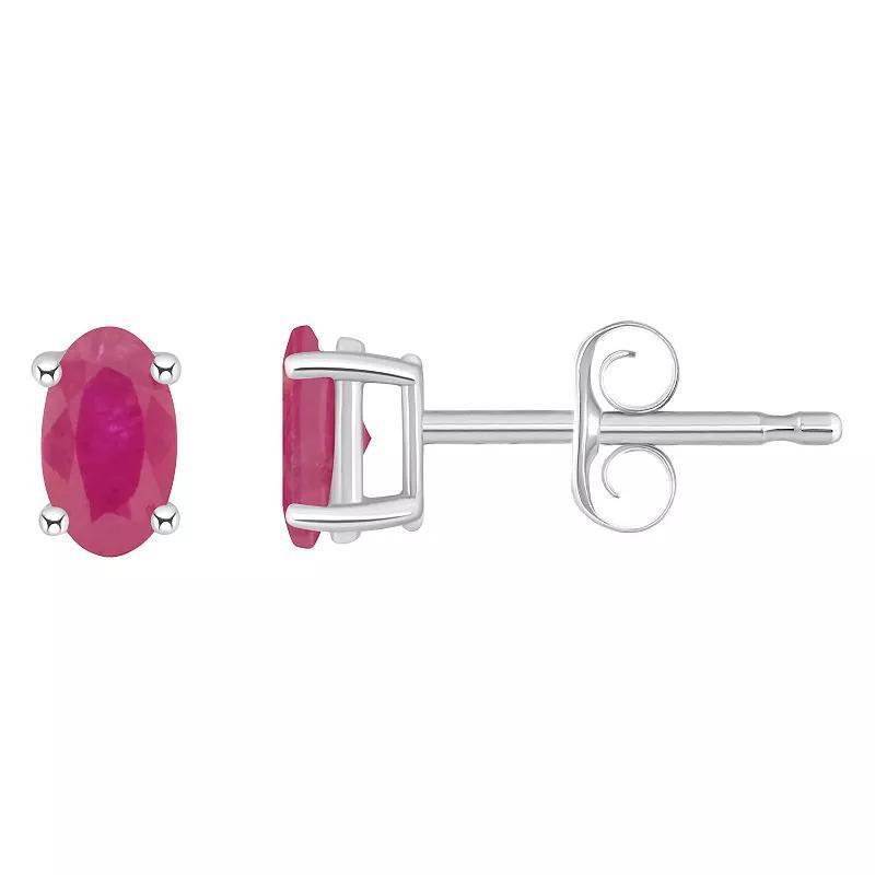 Ruby Oval-Cut Stud Earrings in 14k White Gold (Also in Emerald) Product Image