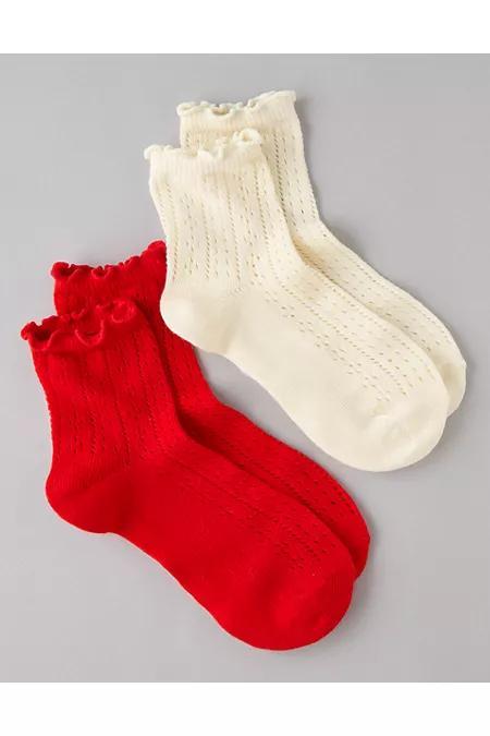 AE Pointelle-Knit Boyfriend Socks 2-Pack Women's Product Image