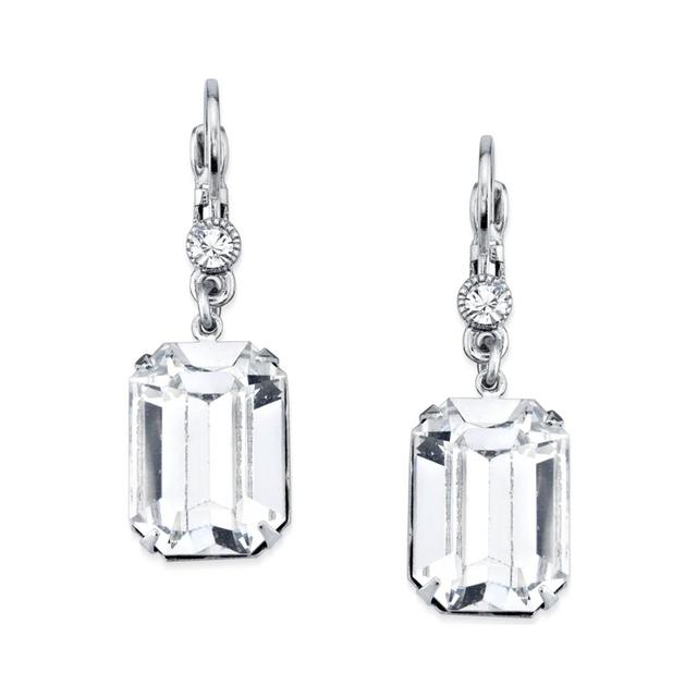 1928 Crystal Rectangle Drop Earrings, Womens, Grey Product Image