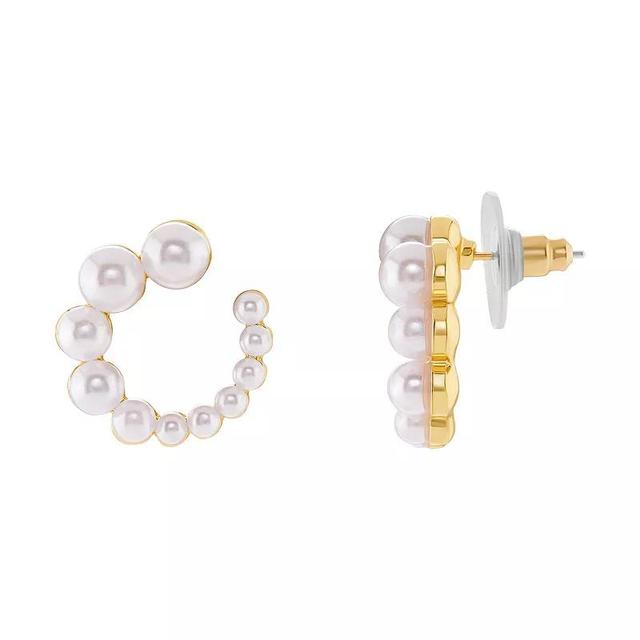 Emberly Gold Tone Simulated Pearl Graduated C-Hoop Earrings, Womens, White Product Image