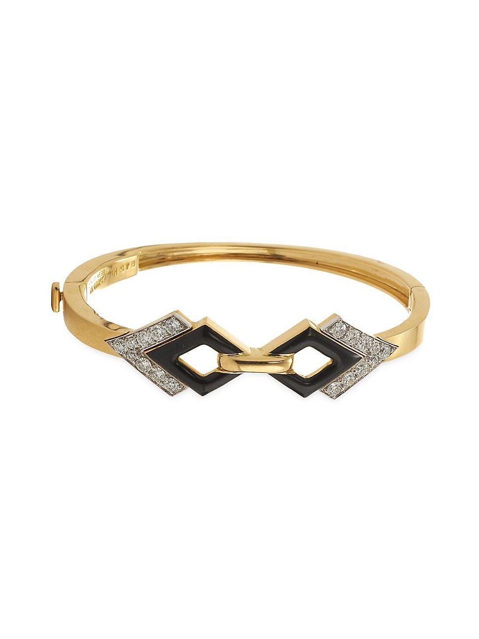 Womens Motif 18K Yellow Gold, Platinum, Diamond, & Enamel Bangle Product Image