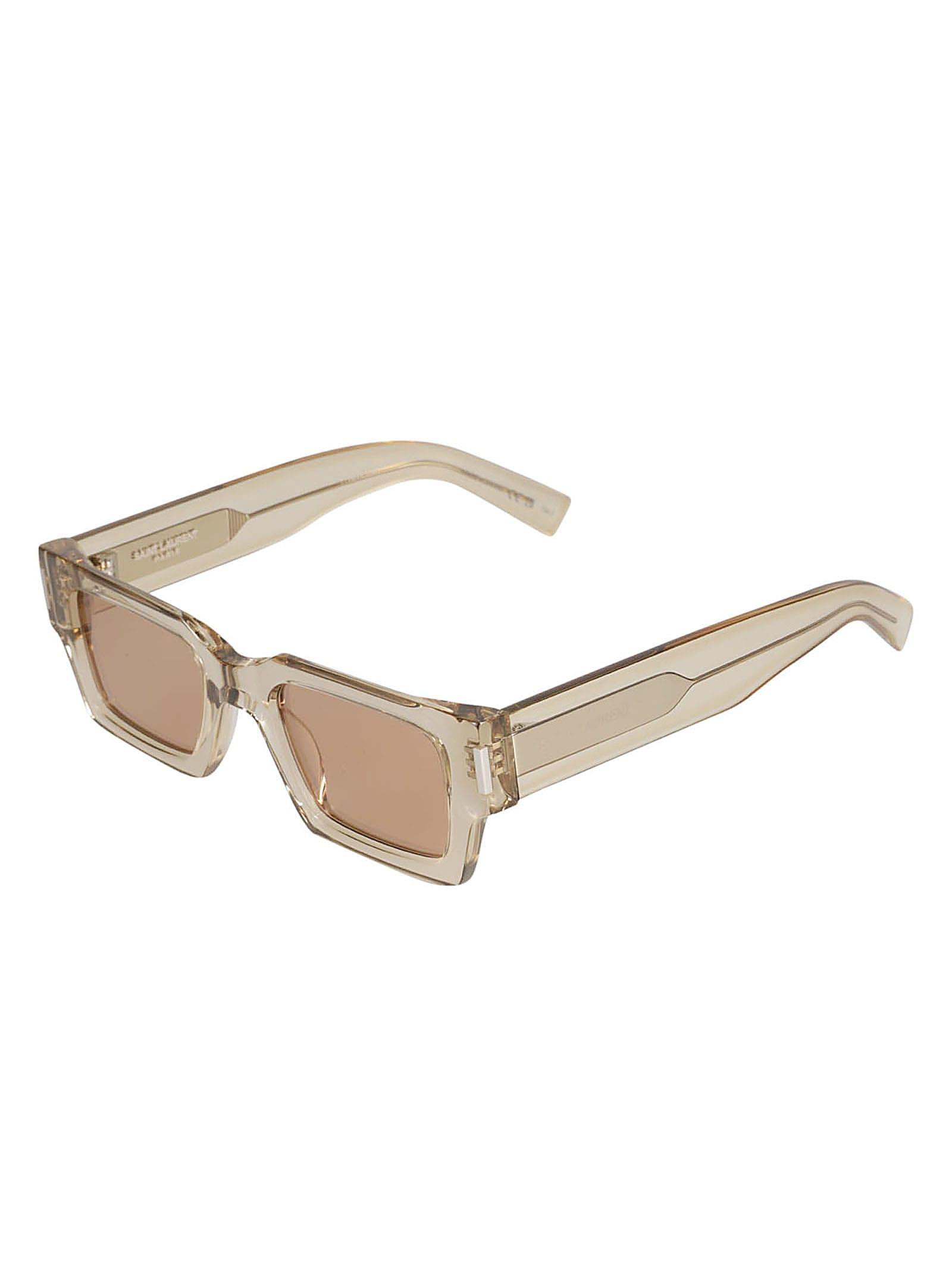 SAINT LAURENT Rectangular Frame Transparent Sunglasses In Yellow/brown Product Image