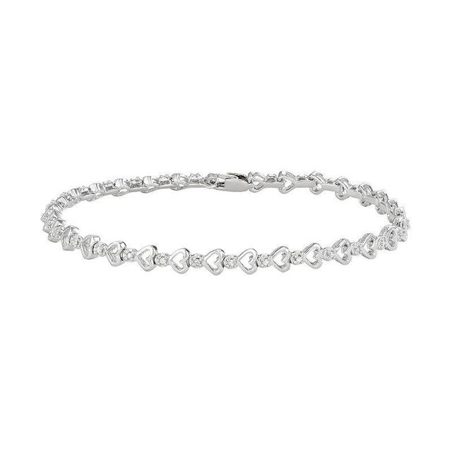 Sterling Silver 1/6 Carat T.W. Diamond Heart Link Bracelet, Womens Product Image