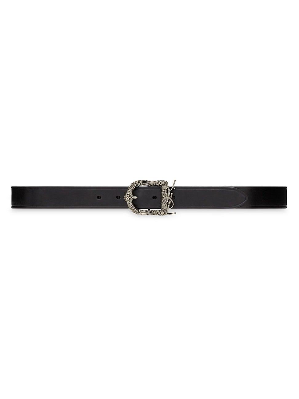 Womens Engraved YSL Logo Leather Belt Product Image