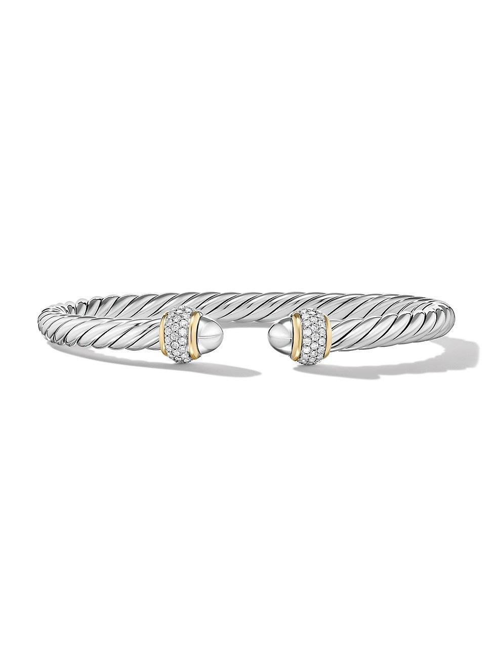 Cable Bracelet with Diamonds in Silver and 18K Gold, 5mm Product Image