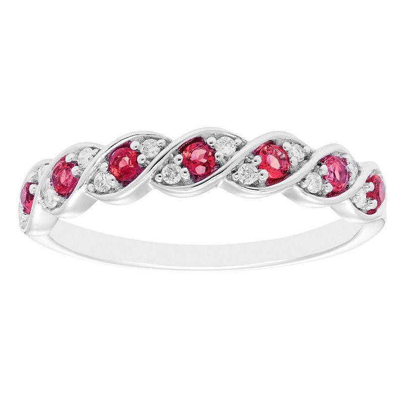 Boston Bay Diamonds Sterling Silver Lab-Created Gemstone & 1/10 Carat T.W. Diamond Twisted Ring, Womens Created Red Product Image