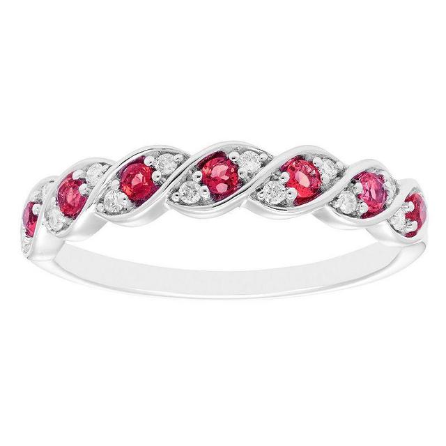 Boston Bay Diamonds Sterling Silver Lab-Created Gemstone & 1/10 Carat T.W. Diamond Twisted Ring, Womens Red Product Image