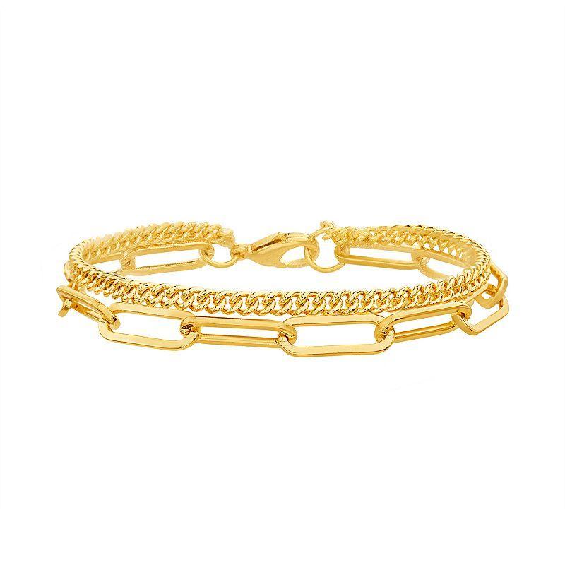 Paige Harper 14k Gold Plated Double Strand Curb & Paper Clip Link Chain Bracelet, Womens Gold Tone Product Image