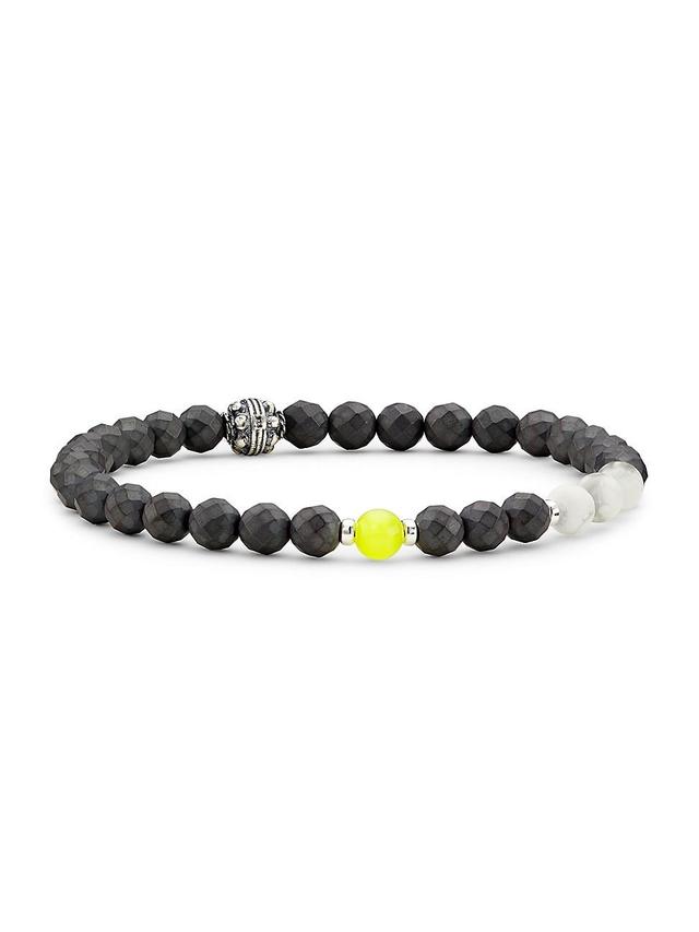 Mens Hudson Hematite, White Howlite, Yellow Cateye, & Sterling Silver Beaded Bracelet Product Image