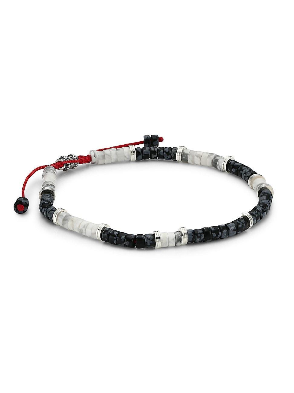 Mens Hudson Dylan Sterling Silver & Obsidian Bead Bracelet Product Image