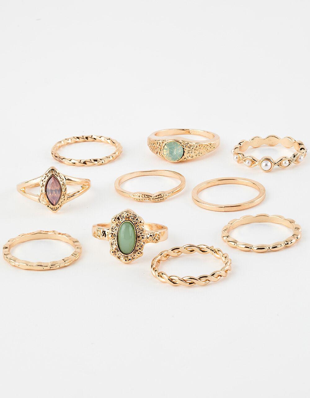 FULL TILT 10 Pack Dainty Stone Ring Set Product Image