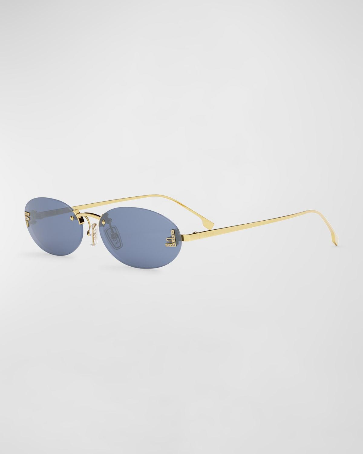 Fendi Embellished FF Oval Metal Sunglasses  - SHINY ENDURA GOLD Product Image