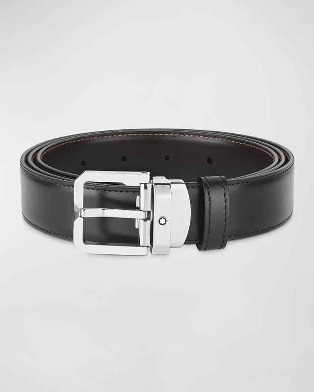 Mens Rectangle-Buckle Reversible Leather Belt Product Image