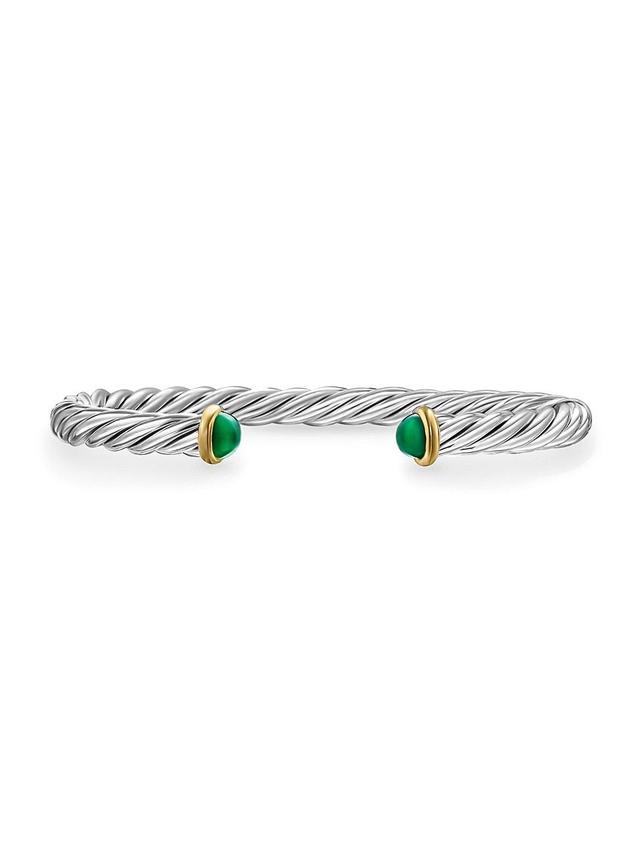 David Yurman Mens Sterling Silver & 14K Yellow Gold Cable Flex Green Onyx Cuff Bracelet, 6mm Product Image