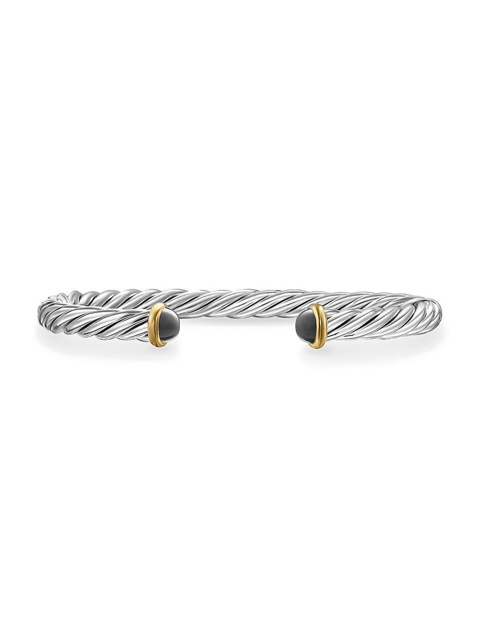 David Yurman Mens Sterling Silver & 14K Yellow Gold Cable Flex Hematine Cuff Bracelet, 6mm Product Image