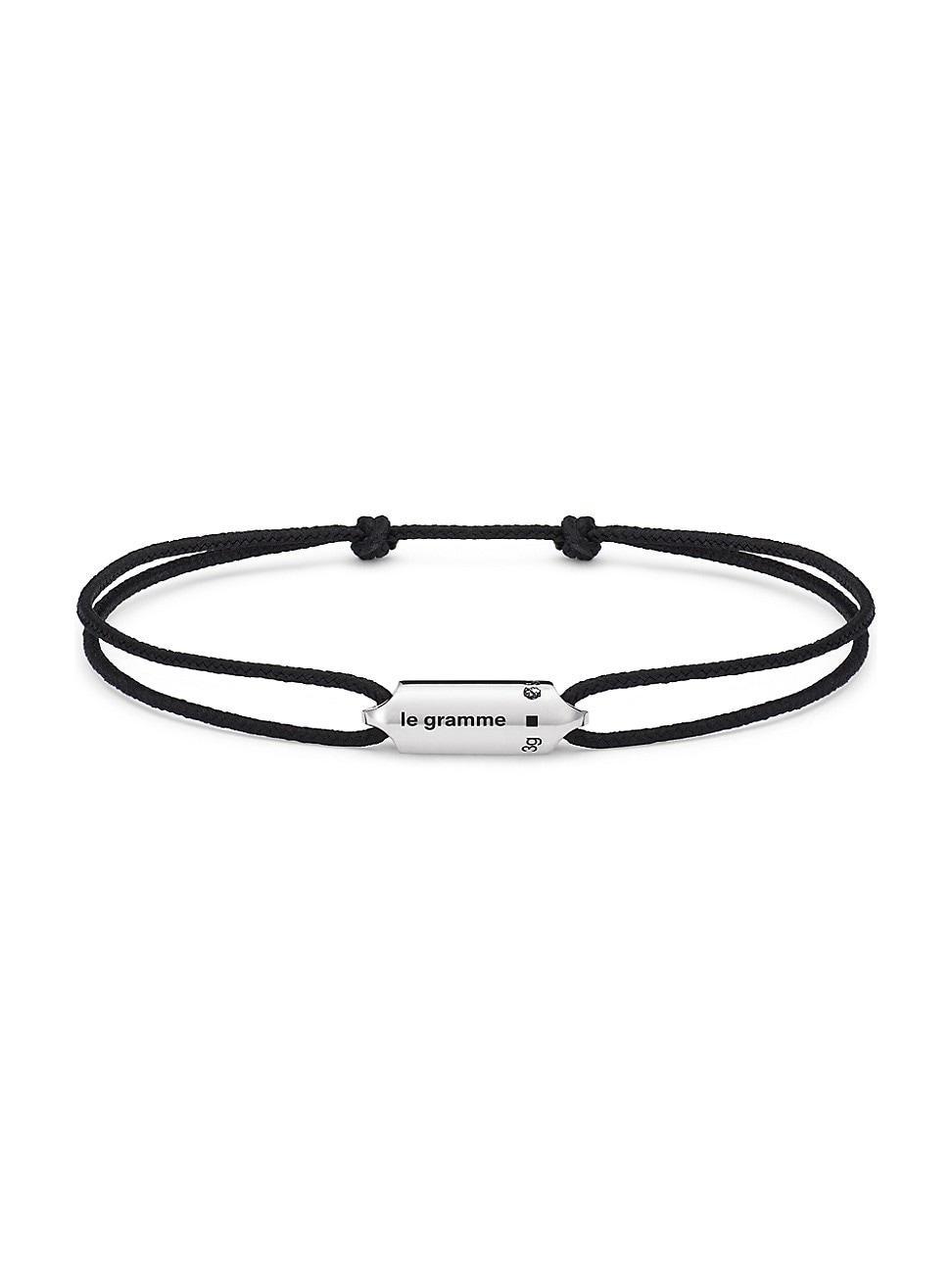 Mens 3G Polished Sterling Silver Black Cord Bracelet Segment - Silver - Silver Product Image