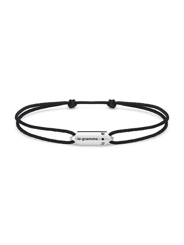 Mens 3G Polished Sterling Silver Black Cord Bracelet Segment Product Image