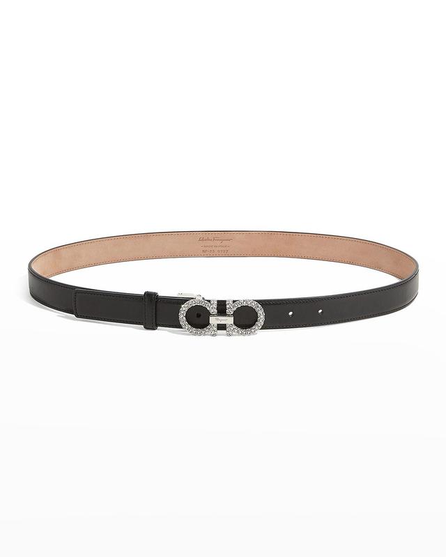 FERRAGAMO Double Gancio Crystal Buckle Leather Belt Product Image