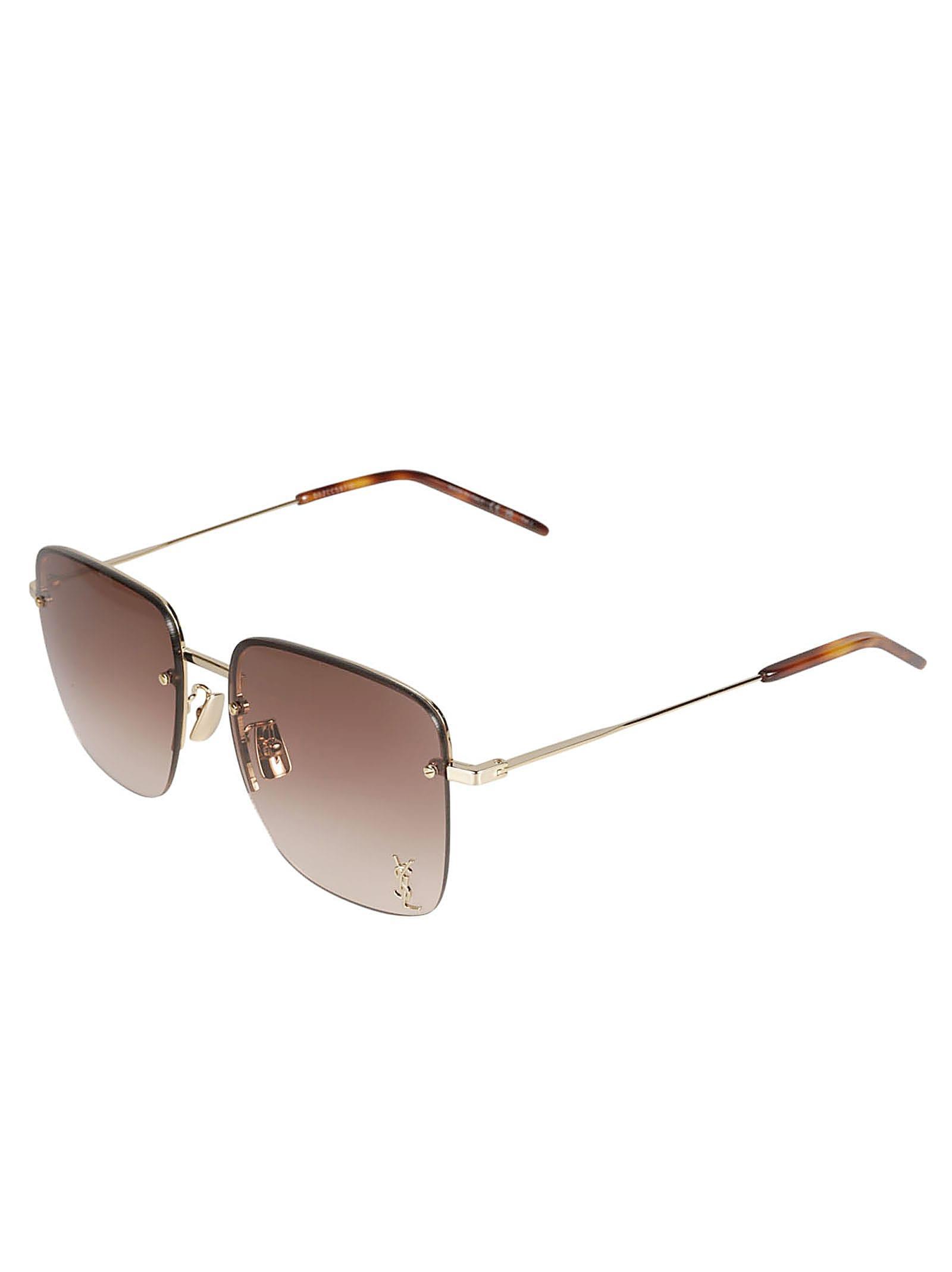 SAINT LAURENT Ysl Plaque Square Lens Sunglasses In Gold/brown Product Image