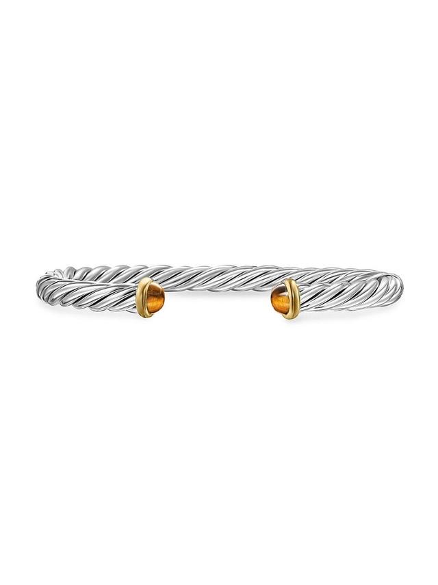 Men's Cable Flex Cuff Bracelet with Gemstone and 14K Gold in Silver, 6mm Product Image