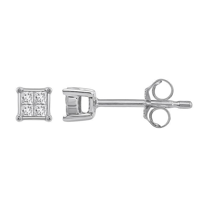 Yours and Mined 10k White Gold 1/10 Carat T.W. Diamond Princess Cut Stud Earrings, Womens, 10k Gold Product Image