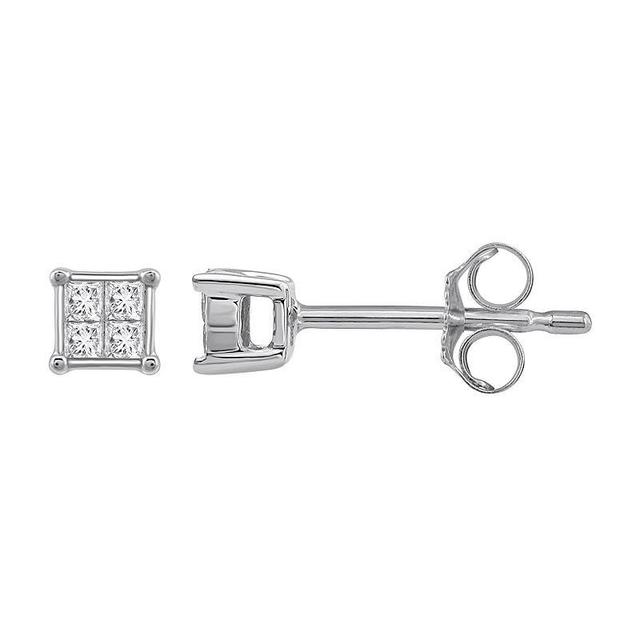 Yours and Mined 10k White Gold 1/10 Carat T.W. Diamond Princess Cut Stud Earrings, Womens Product Image