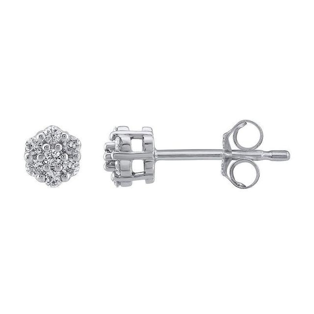 Yours and Mined 10k White Gold 1/10 Carat T.W. Diamond Cluster Stud Earrings, Womens Product Image