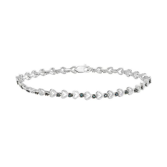 Sterling Silver 1/6 Carat T.W. Blue Diamond Heart Link Bracelet, Womens Product Image