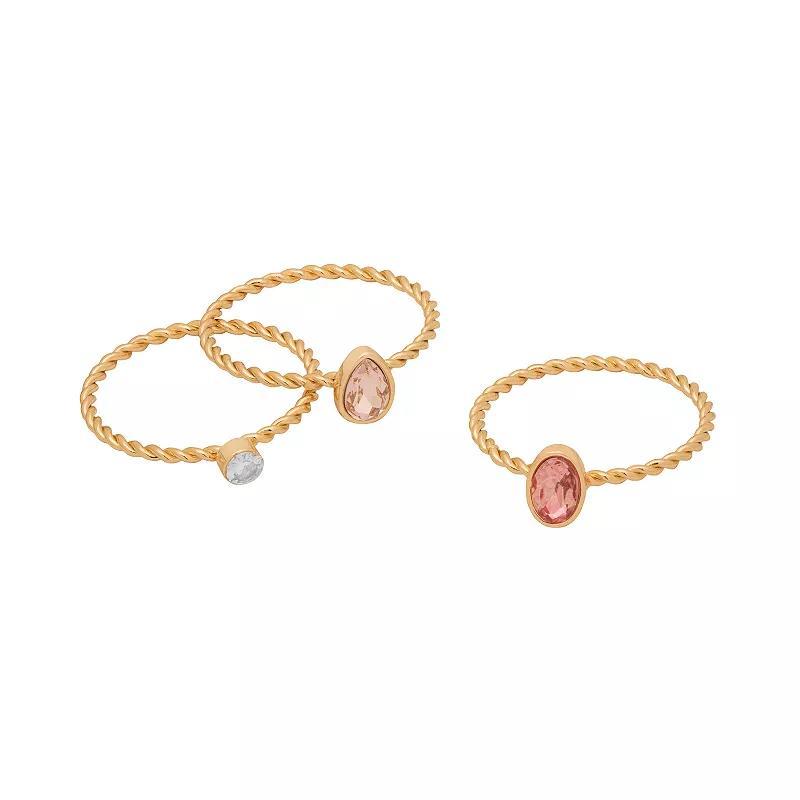 LC Lauren Conrad Gold Tone 3-Piece Stone Ring Set, Womens, Pink Product Image