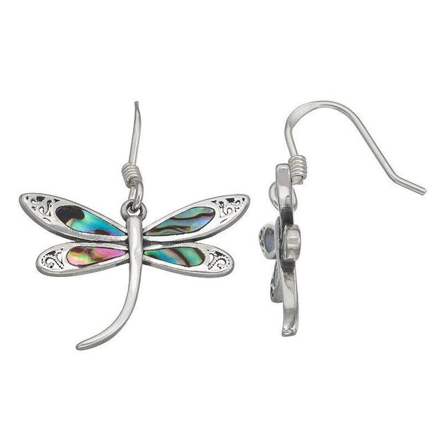 Sterling Silver Abalone Dragonfly Earrings, Womens Product Image