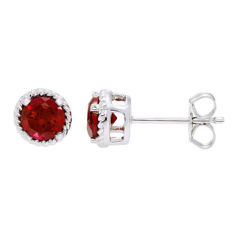 Boston Bay Diamonds Sterling Silver Red Genuine Garnet Rope Halo Stud Earrings, Womens Product Image