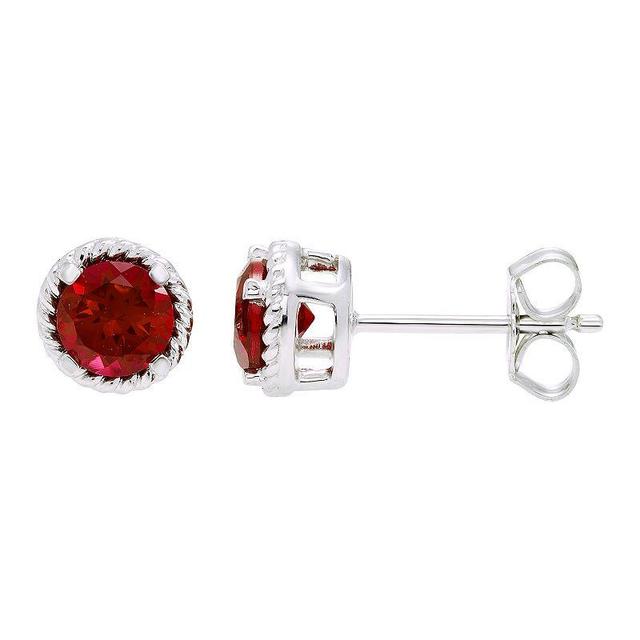 Boston Bay Diamonds Sterling Silver Red Genuine Garnet Rope Halo Stud Earrings, Womens Product Image