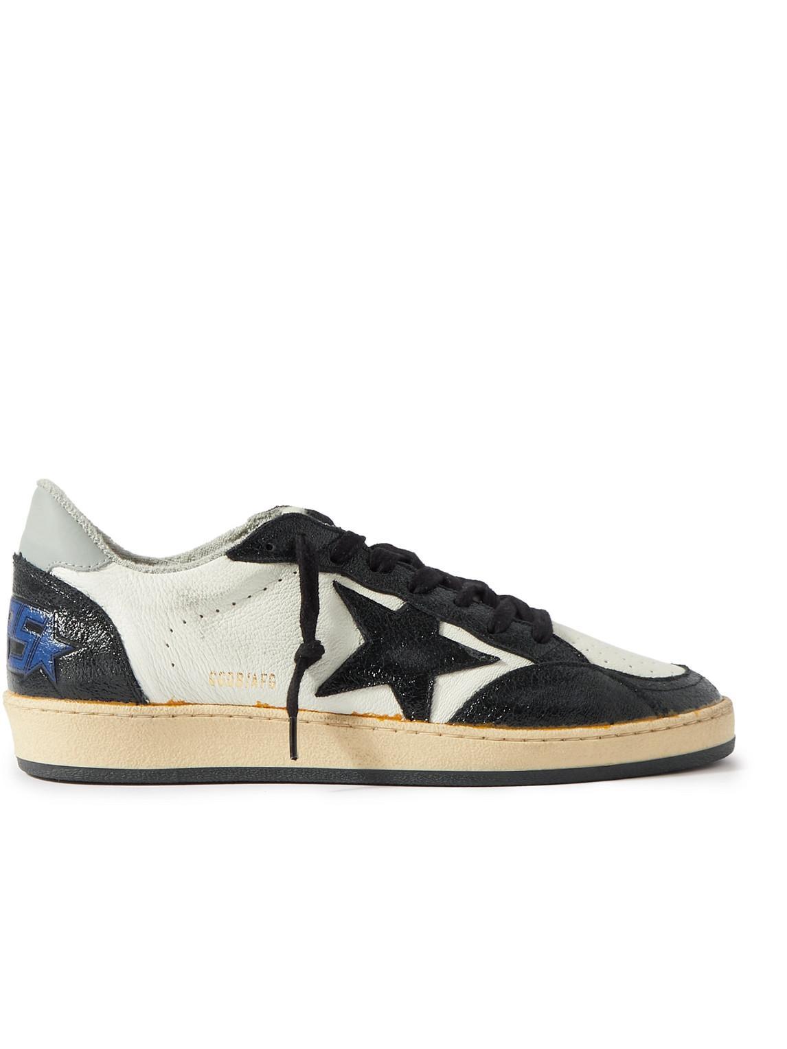 GOLDEN GOOSE Ball Star Distressed Leather And Shell Sneakers In Black Product Image