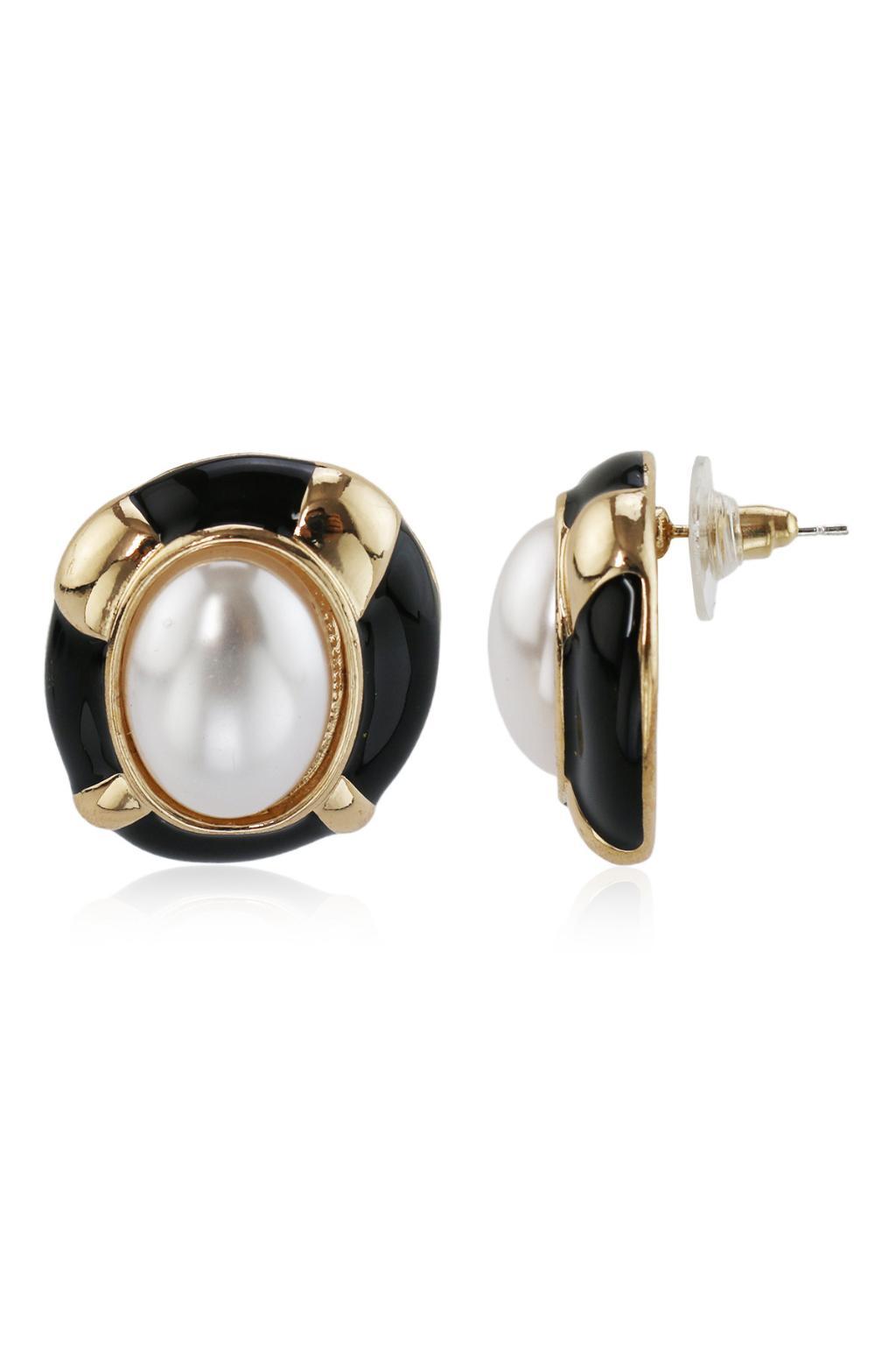 Emilie Pearl Gold and Black Earrings Product Image