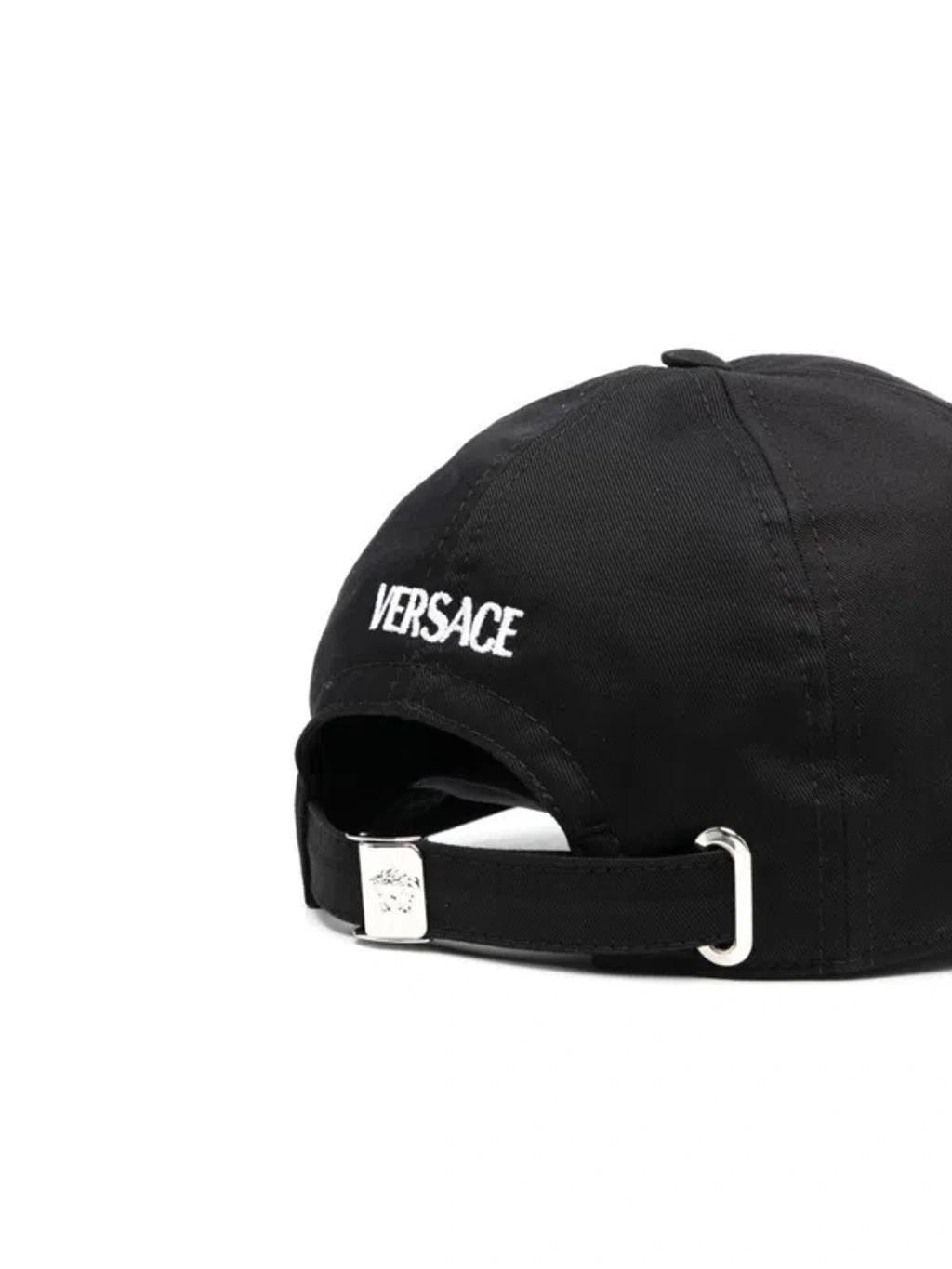 VERSACE Logo Embroidered Baseball Cap In Black Product Image