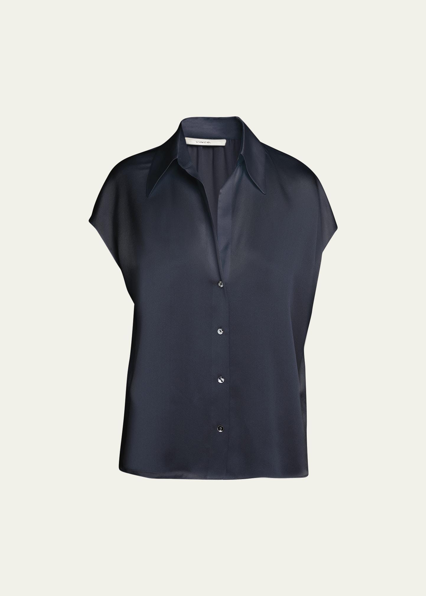 Vince Cap Sleeve Ruched Back Blouse (Sea Fern) Women's Blouse Product Image