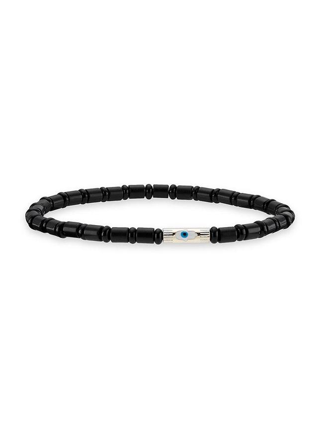 Mens Hamsa 14K Yellow Gold & Onyx Beaded Bracelet Product Image