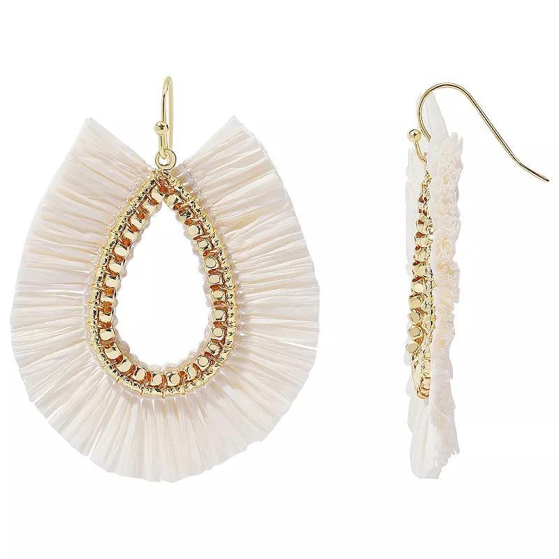 Sonoma Goods For Life Gold Tone Cream Raffia Oval Drop Earrings, Womens, White Product Image