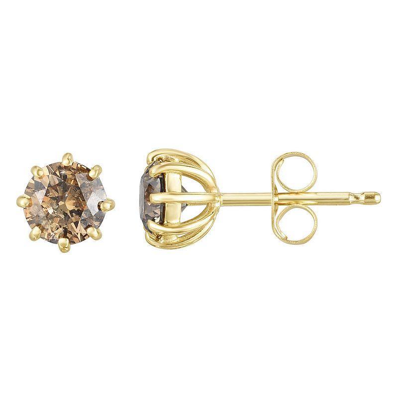 14k Gold 1 1/2 Carat T.W. Champagne Diamond 8-Prong Stud Earrings, Womens Product Image