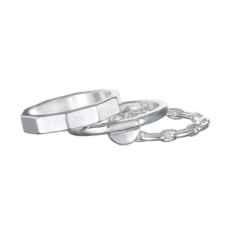 Emberly Silver Tone Basic & Chain 3-piece Ring Set, Womens Product Image