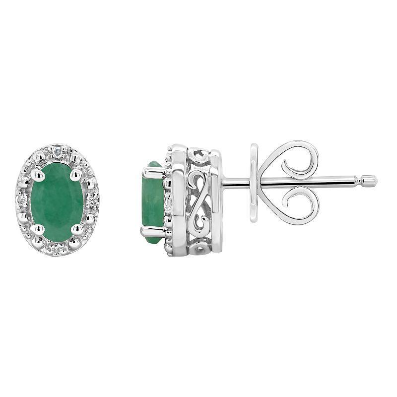 Celebration Gems Sterling Silver Oval Genuine Emerald Diamond Accent Stud Earrings, Womens, Green Product Image