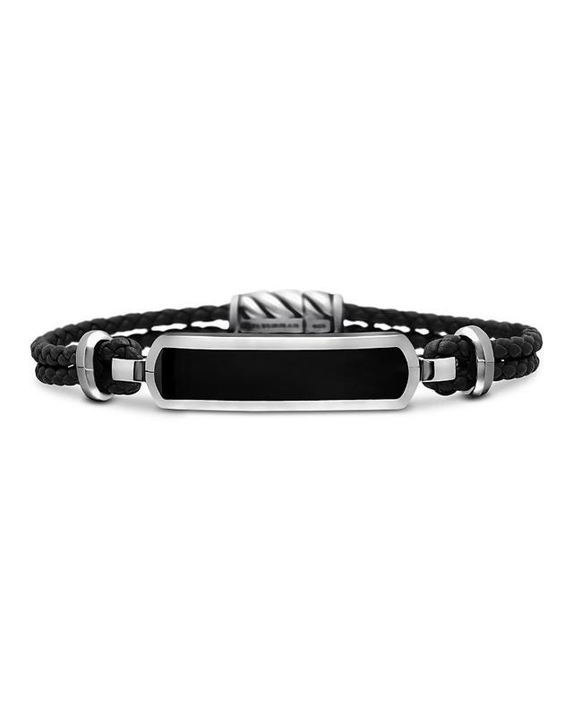 Mens Exotic Stone Bar Station Black Leather Bracelet Product Image