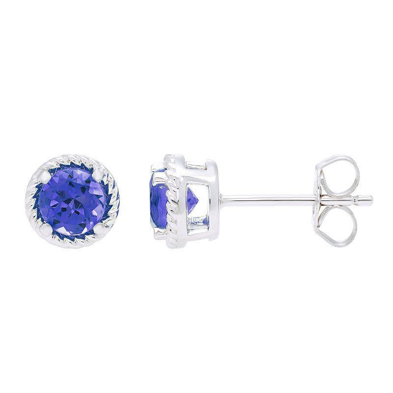 Boston Bay Diamonds Sterling Silver Genuine Tanzanite Rope Halo Stud Earrings, Womens, Purple Product Image