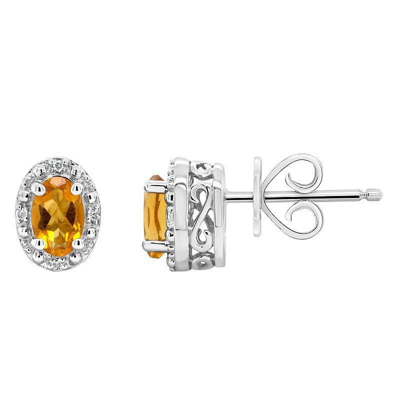 Celebration Gems Sterling Silver Oval Genuine Citrine Diamond Accent Stud Earrings, Womens, Orange Product Image