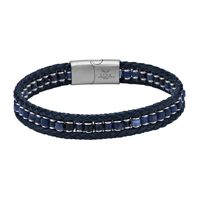 LYNX Mens Stainless Steel Braided Blue Leather Bracelet Product Image